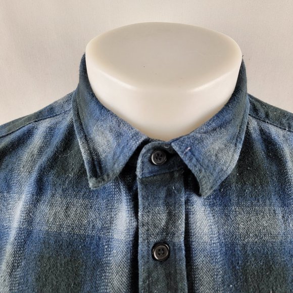 Slate & Stone Flannel Shacket Mens Medium Blue Plaid Check Cotton Thick Button - Picture 3 of 9